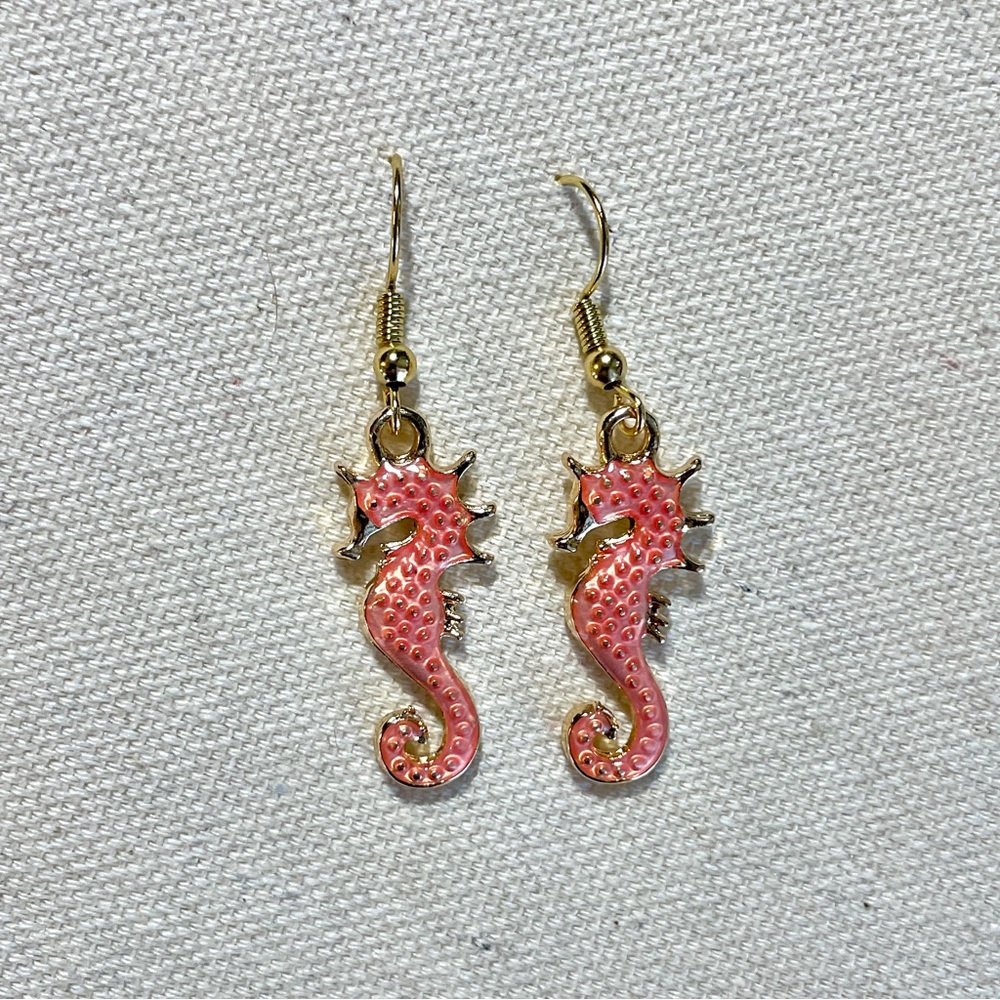 NWOT Handcrafted Pink Seahorse Earrings